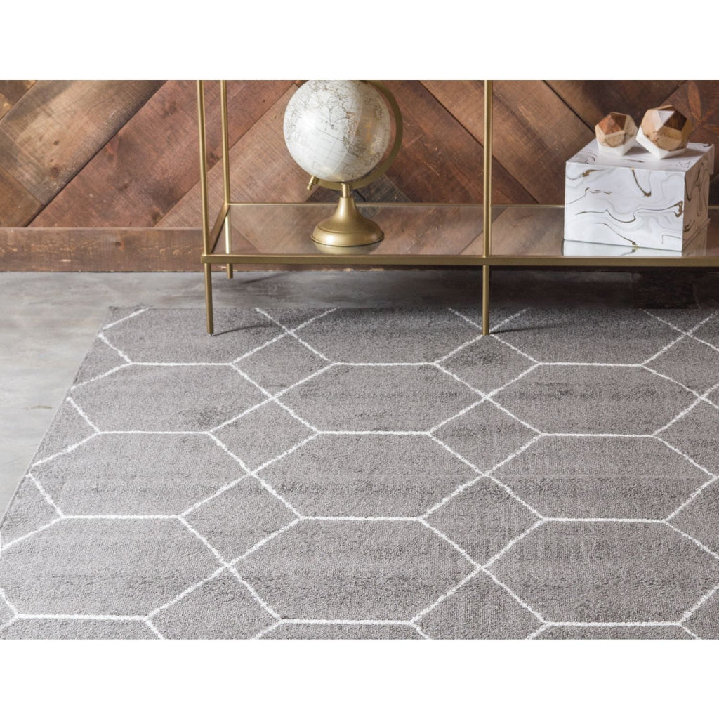 unique loom geometric trellis frieze trf002dgr dark gray rug
